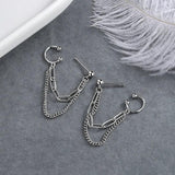 Crystal Ear Cuff Clip Chain Tassel Clip On Earrings Silver Jewelry