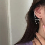 Crystal Ear Cuff Clip Chain Tassel Clip On Earrings Silver Jewelry