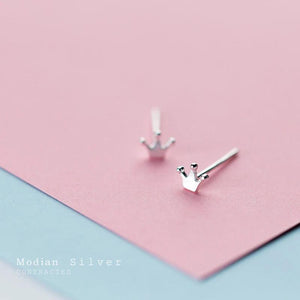 Minimalist 925 Silver Crown Stud Earrings Small Women Girls Kids Jewelry