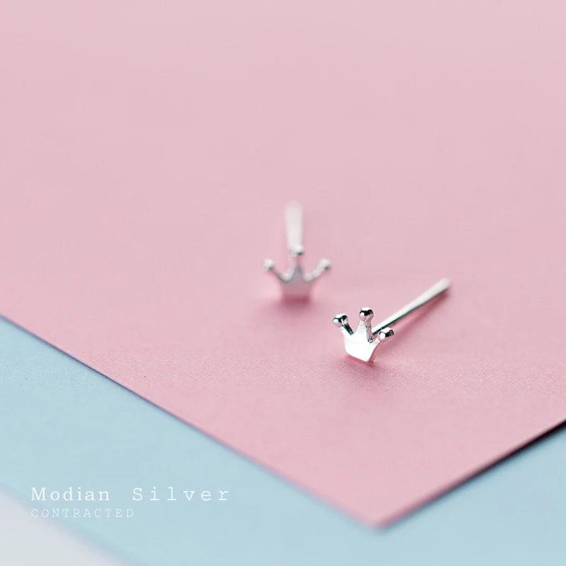 Minimalist 925 Silver Crown Stud Earrings Small Women Girls Kids Jewelry