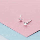 Minimalist 925 Silver Crown Stud Earrings Small Women Girls Kids Jewelry