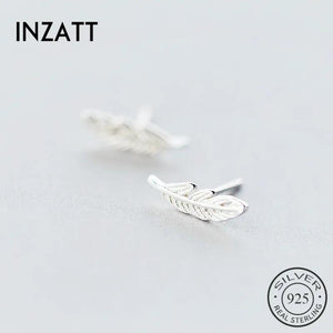 INZATT 925 Silver Feather Stud Earrings Boho Jewelry Women Birthday Party