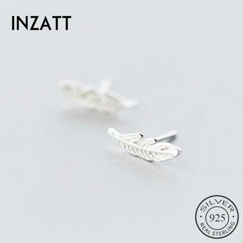 INZATT 925 Silver Feather Stud Earrings Boho Jewelry Women Birthday Party