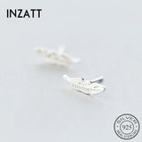INZATT 925 Silver Feather Stud Earrings Boho Jewelry Women Birthday Party