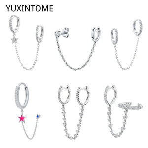 Crystal Chain Tassel Dangle Earrings 925 Silver Needle