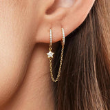 Crystal Chain Tassel Dangle Earrings 925 Silver Needle