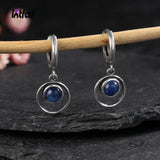 Natural Kyanite Silver Hoop Earrings Double Circle Moonstone Jewelry