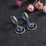 Natural Kyanite Silver Hoop Earrings Double Circle Moonstone Jewelry