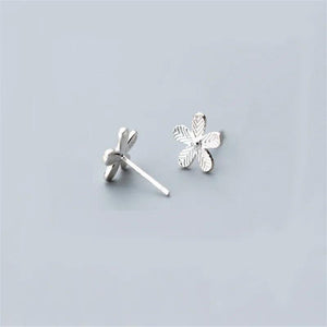 Metal Flower Stud Earrings 925 Sterling Silver Artsy Jewelry