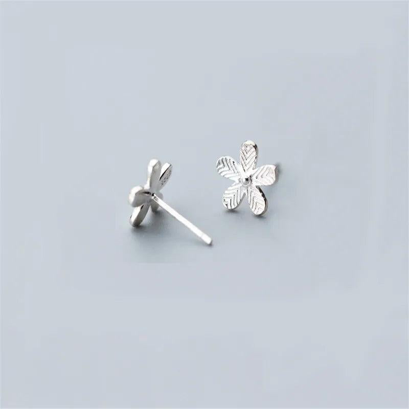 Metal Flower Stud Earrings 925 Sterling Silver Artsy Jewelry