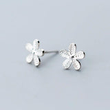 Metal Flower Stud Earrings 925 Sterling Silver Artsy Jewelry