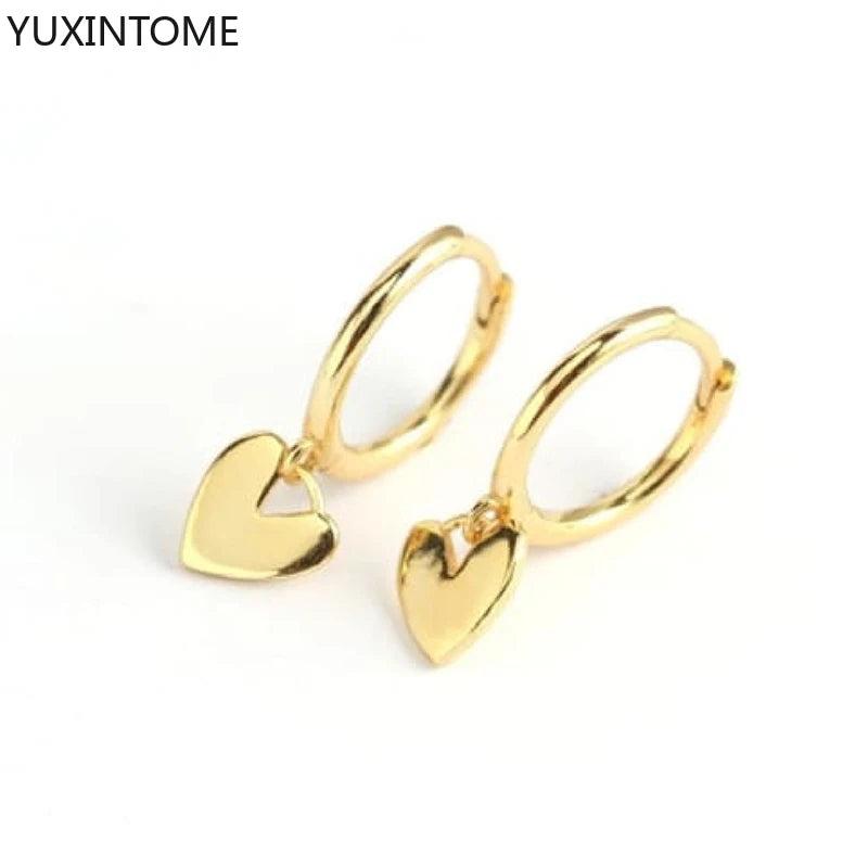 925 Silver Needle Heart Earrings Crystal Pendant Hoop Earrings