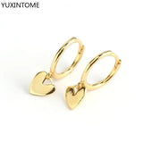 925 Silver Needle Heart Earrings Crystal Pendant Hoop Earrings