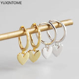925 Silver Needle Heart Earrings Crystal Pendant Hoop Earrings