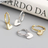 925 Silver Needle Heart Earrings Crystal Pendant Hoop Earrings