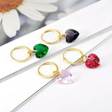 925 Silver Needle Heart Earrings Crystal Pendant Hoop Earrings
