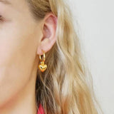 925 Silver Needle Heart Earrings Crystal Pendant Hoop Earrings