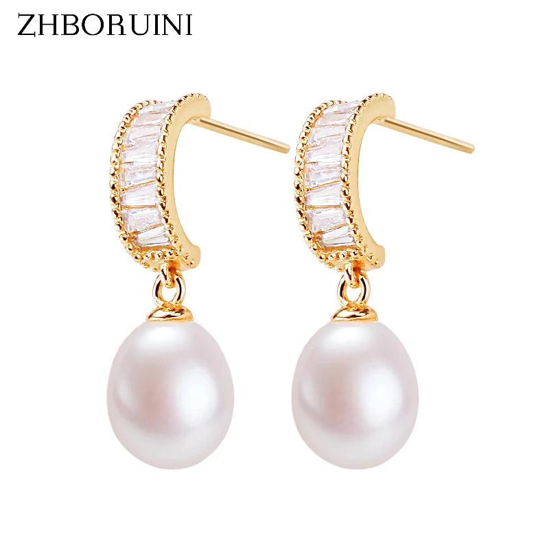 Zircon Drop Earring with Natural Freshwater Pearl