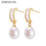 Zircon Drop Earring with Natural Freshwater Pearl