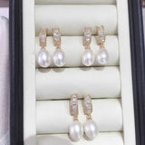 Zircon Drop Earring with Natural Freshwater Pearl