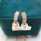 Zircon Drop Earring with Natural Freshwater Pearl