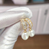 Zircon Drop Earring with Natural Freshwater Pearl