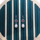 Freshwater Pearl Red Zircon Drop Earrings Sterling Silver Jewelry