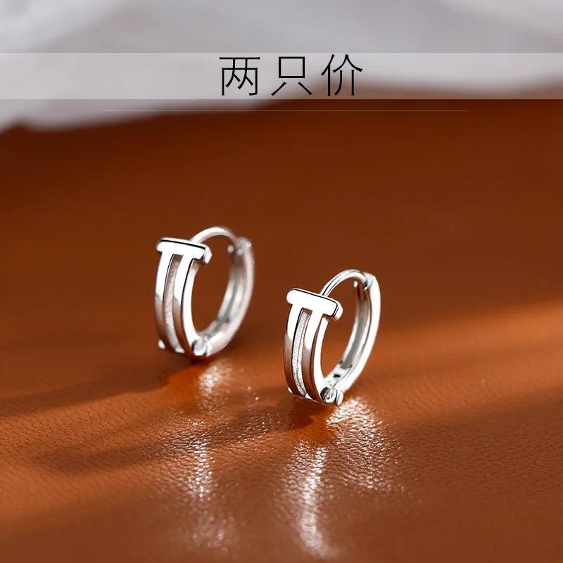 925 Sterling Silver Geometric T Shape Metal Style Earrings for Women