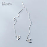 925 Silver Crane Drop Earrings Sparkling Dangle Statement Jewelry