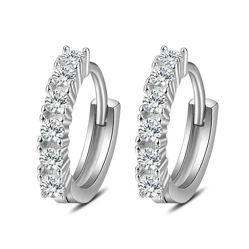 925 Sterling Silver Crystal Circle Earring Women Jewelry Gift Wedding