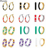 925 Silver Round Hoop Earrings Enamel CZ Curved Surface