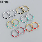 925 Silver Round Hoop Earrings Enamel CZ Curved Surface