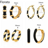 925 Silver Round Hoop Earrings Enamel CZ Curved Surface