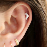 925 Silver Oval Zircon Crown Stud Earrings Rainbow Crystal Leaf Branch Ear Studs