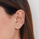 925 Silver Oval Zircon Crown Stud Earrings Rainbow Crystal Leaf Branch Ear Studs