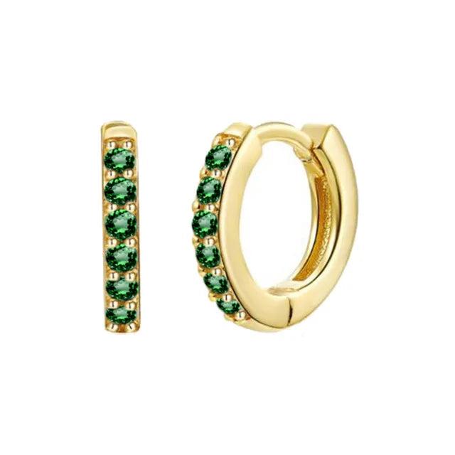 Emerald Zircon Hoop Earrings 925 Sterling Silver Ear Studs Jewelry