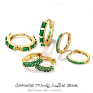 Emerald Zircon Hoop Earrings 925 Sterling Silver Ear Studs Jewelry
