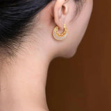Hollow Hetian Jade Moon Earrings with Silver Jewelry