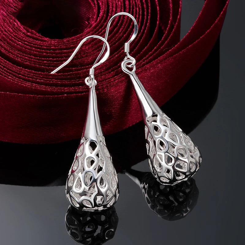 925 Silver Teardrop Long Earrings Wedding Jewelry For Women