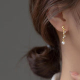 925 Silver Zircon Pearl Tassel Moon Earrings Women
