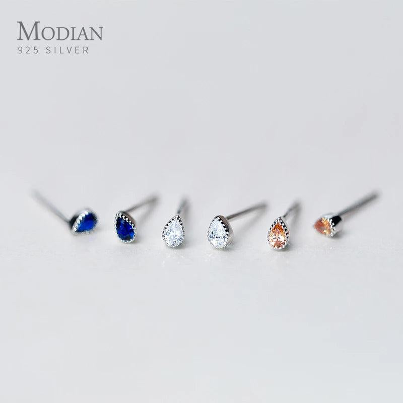 925 Silver Rainbow Water Drop Stud Earrings For Women