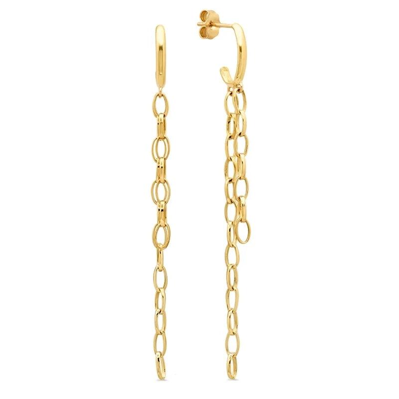 Silver Long Chain Tassel Drop Earrings Hollow Double Thick Chain Dangle