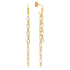 Silver Long Chain Tassel Drop Earrings Hollow Double Thick Chain Dangle