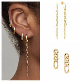 Silver Long Chain Tassel Drop Earrings Hollow Double Thick Chain Dangle
