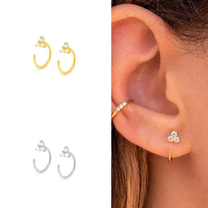 925 Silver Ear Needle Triangle Crystal Ear Clip Zircon Earrings Jewelry