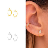 925 Silver Ear Needle Triangle Crystal Ear Clip Zircon Earrings Jewelry