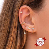 925 Silver Ear Needle Triangle Crystal Ear Clip Zircon Earrings Jewelry