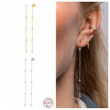 925 Silver Tassel Star Drop Earrings Cubic Zirconia Party Jewelry