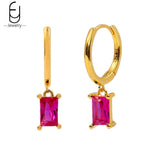 925 Silver Hoop Earrings Red Crystal Pendant High Women's Jewelry