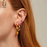 925 Silver Hoop Earrings Red Crystal Pendant High Women's Jewelry